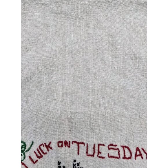 VTG Hand Embroidered Cross Stitch Kitchen Good Luck Linen Dish‎ Towel Black Cat - Picture 7 of 7